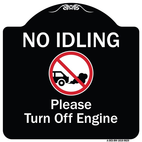 Designer Series-No Idling Please Turn Off Engine With Graphic, 18" x 18", BW-1818-9829